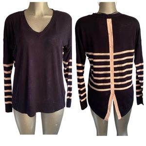 Crown & Ivy Lightweight Sweater Cotton Wool Tuxedo Hem Preppy V Neck M